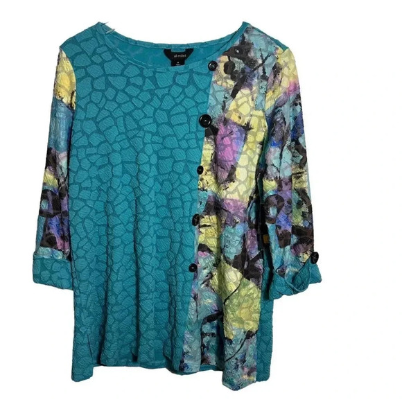 Ali Miles size Medium artsy turquoise boxy tunic top NWT Puckered fabric - Picture 1 of 9